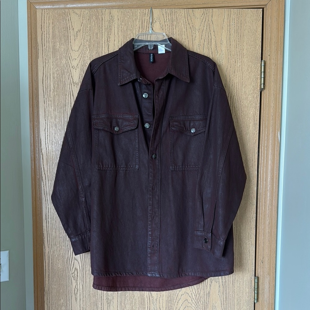 H&M women’s Dark Burgundy Button-Up Shirt Jacket